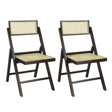Theo Mid-Century Vintage Wood Rattan Folding Chair with Adjustable Back - JONATHAN Y